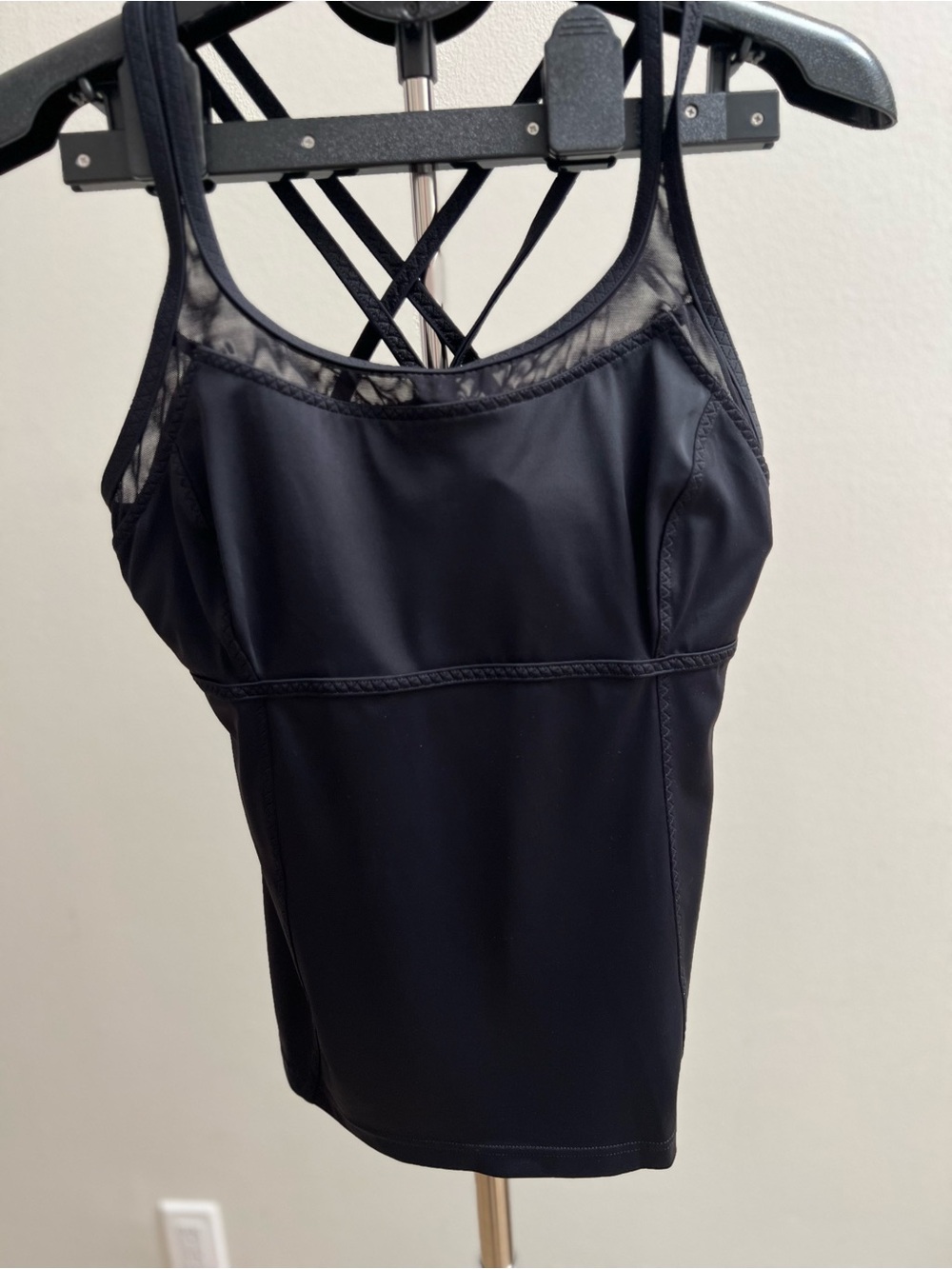 LANDS' END Women’s Black Lace Detail Criss Cross Back Swim Top